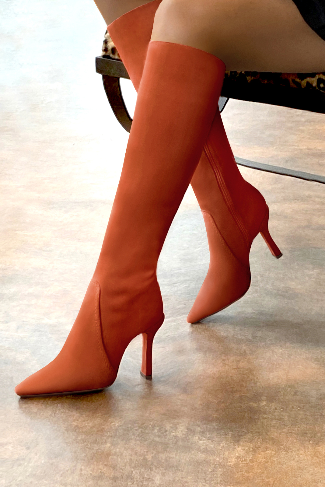 Terracotta orange dress knee-high boots for women - Florence KOOIJMAN